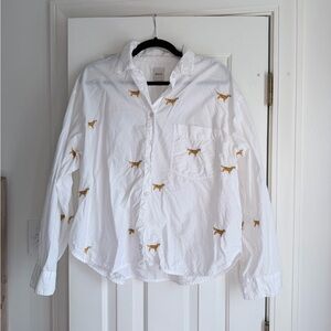 Maeve golden retriever embroidered Button-Up Shirt sz L